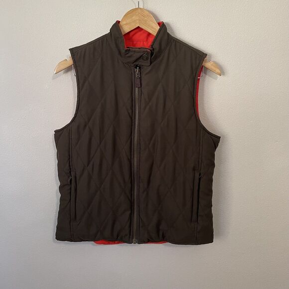 LRL Ralph Lauren Reversible Puffer Vest Womens S Orange Olive Quilted Full Zip - Picture 1 of 16